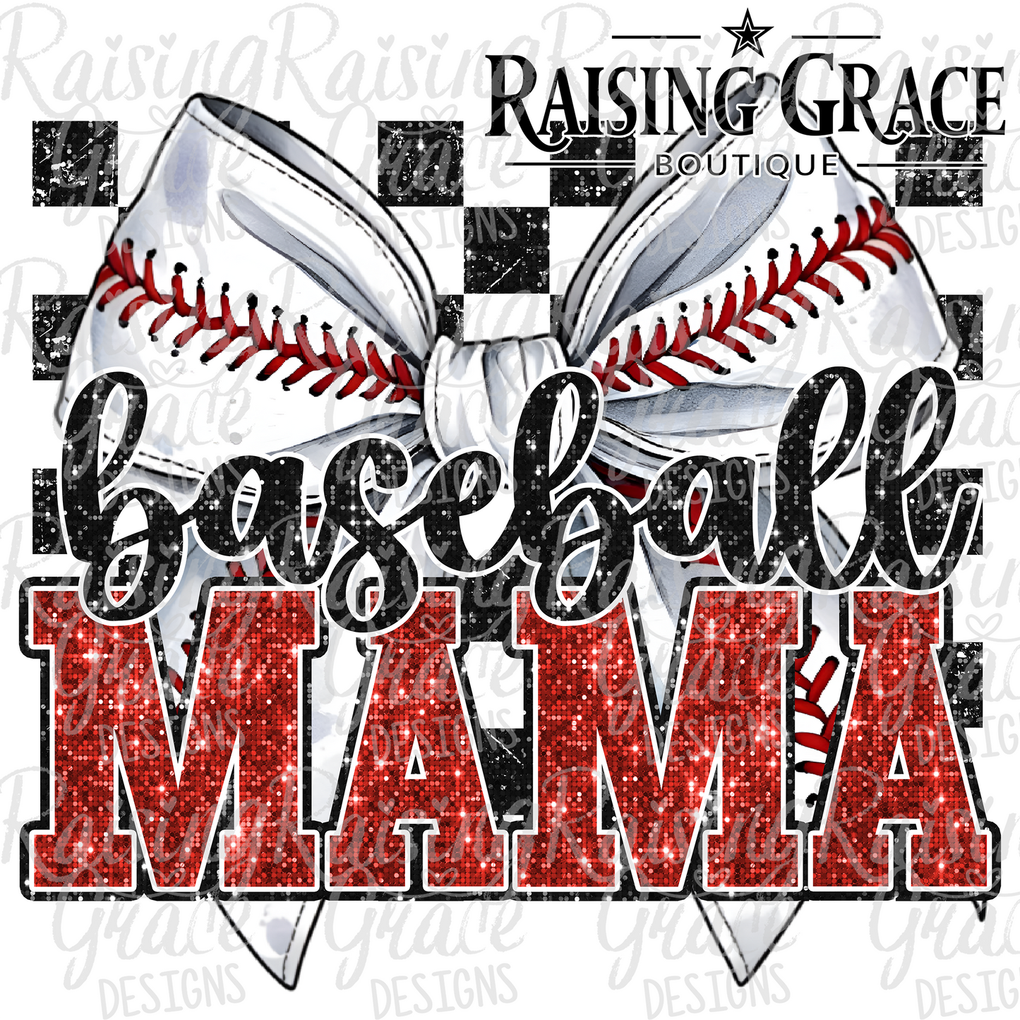 Baseball Mama - Adult T-Shirt - Comfort Colors - (faux "glitter" - red and black sequins)