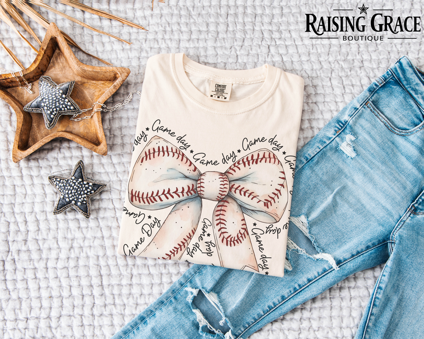 Gameday Baseball Bow - Adult T-Shirt - Comfort Colors