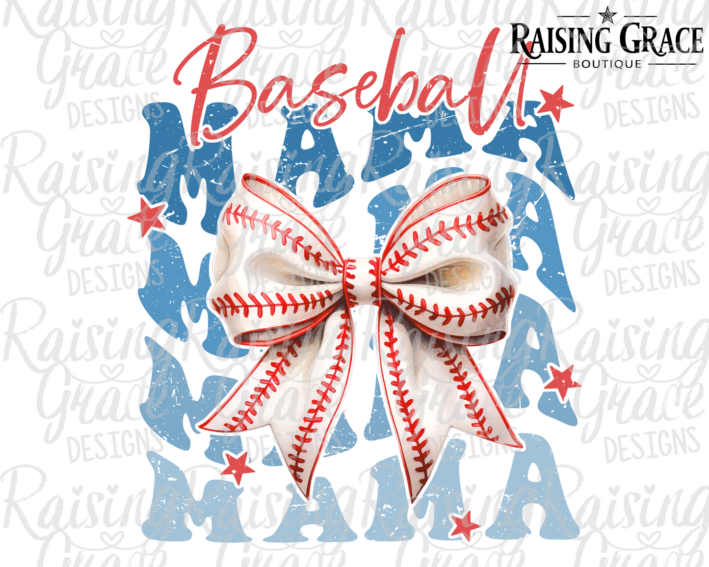 Baseball Mama with Big Bow - Adult T-Shirt - Comfort Colors