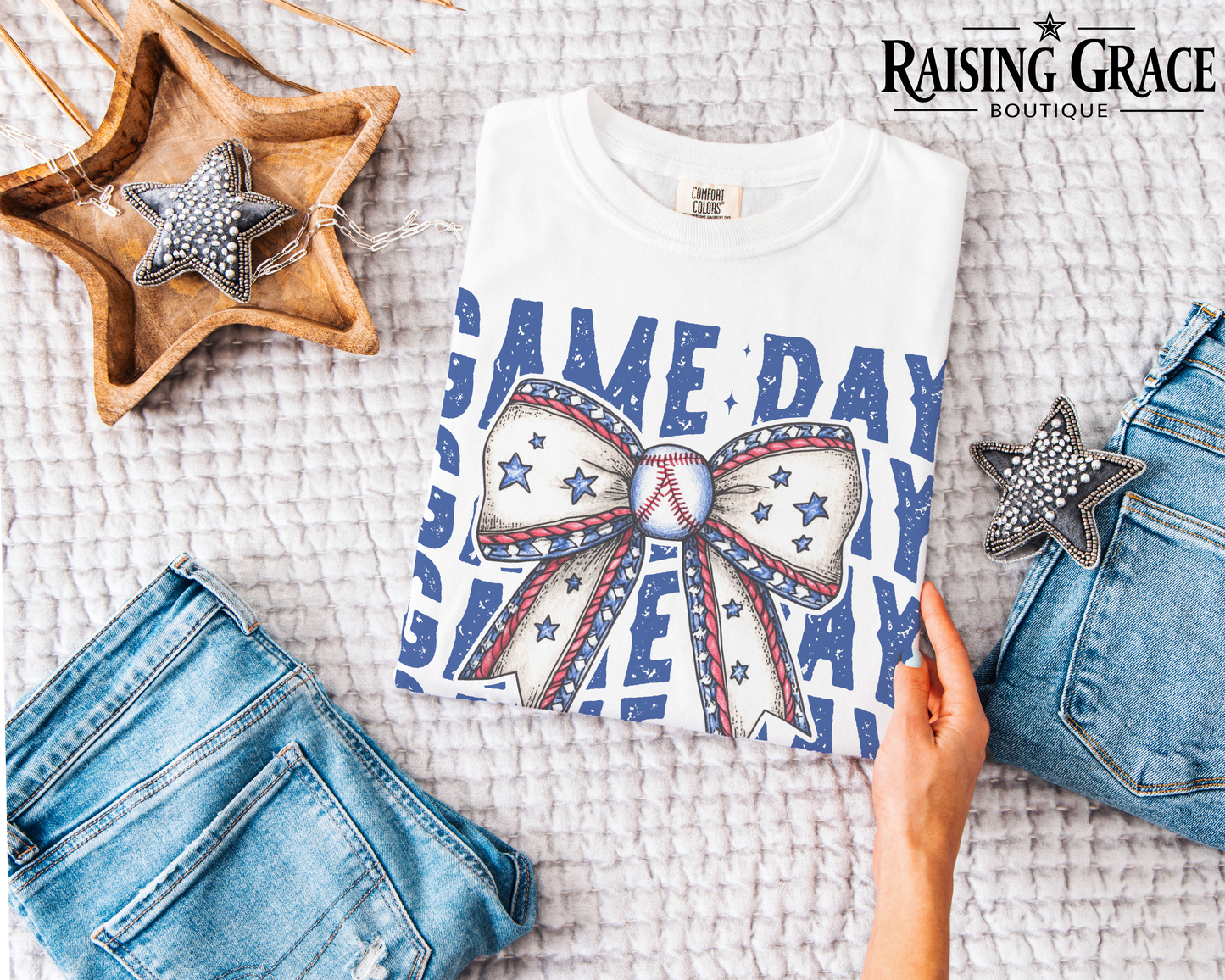 Baseball Gameday with Bow - Adult T-Shirt - Comfort Colors