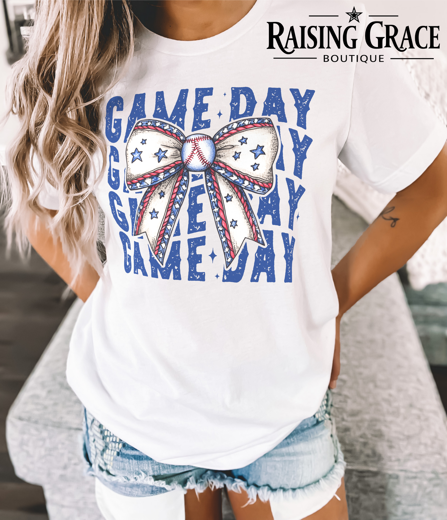 Baseball Gameday with Bow - Adult T-Shirt - Comfort Colors