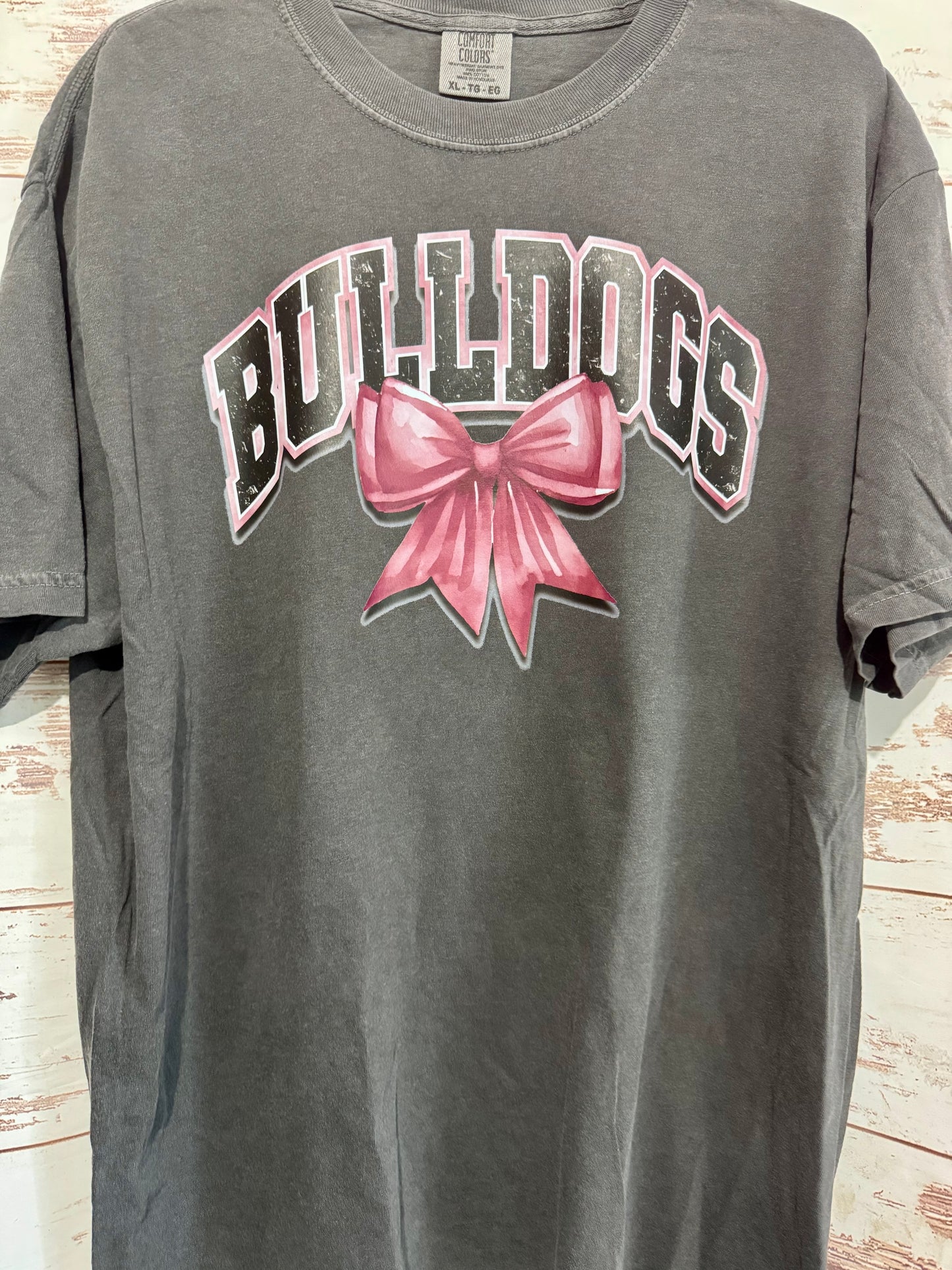 Bulldogs - with Maroon Coquette Bow - Adult T-Shirt - Comfort Colors