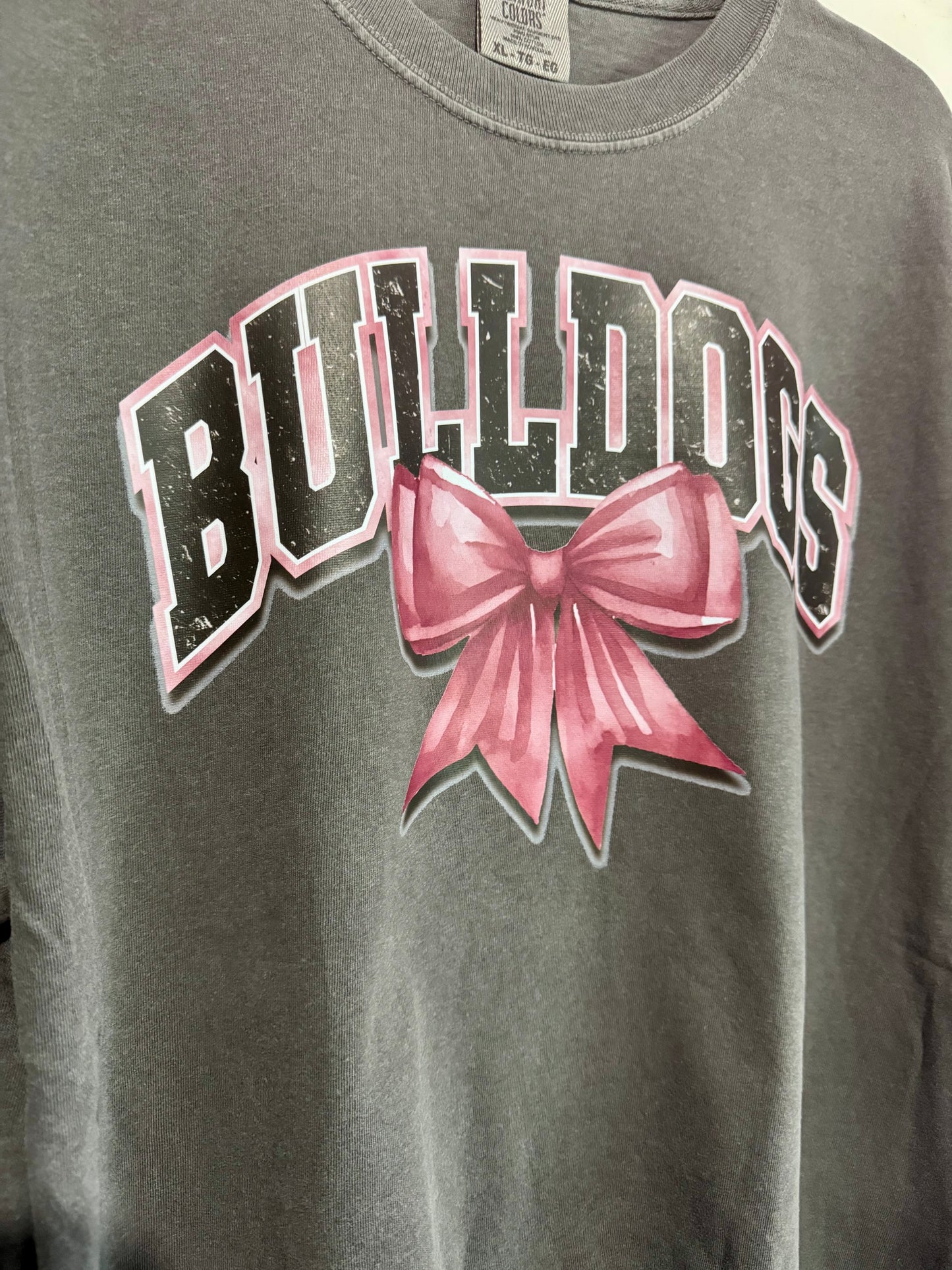 Bulldogs - with Maroon Coquette Bow - Adult T-Shirt - Comfort Colors