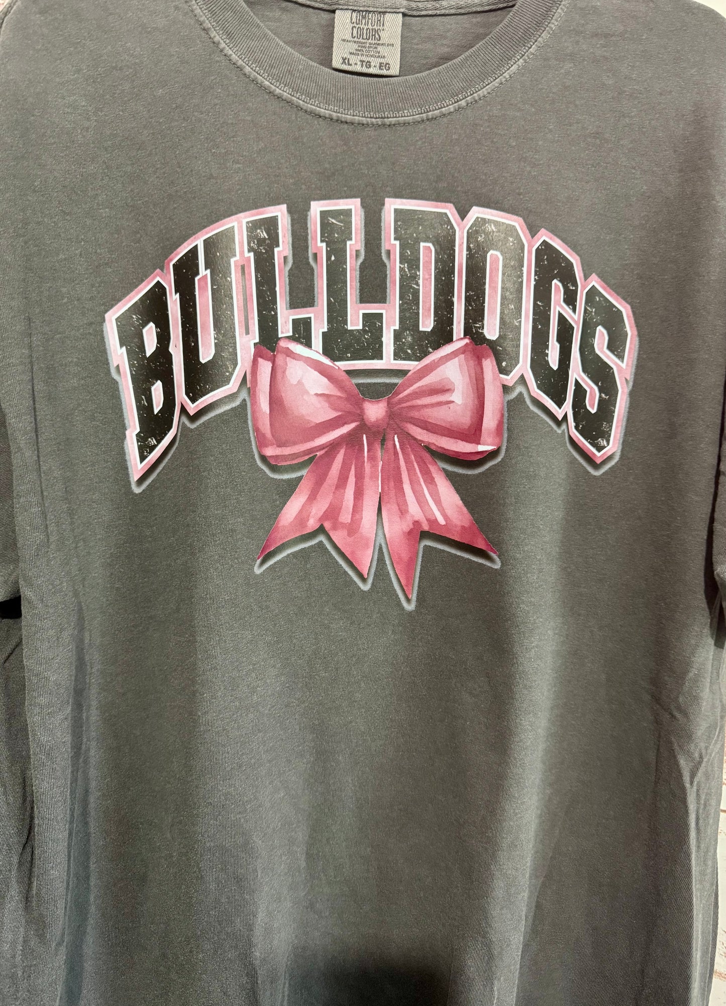 Bulldogs - with Maroon Coquette Bow - Adult T-Shirt - Comfort Colors