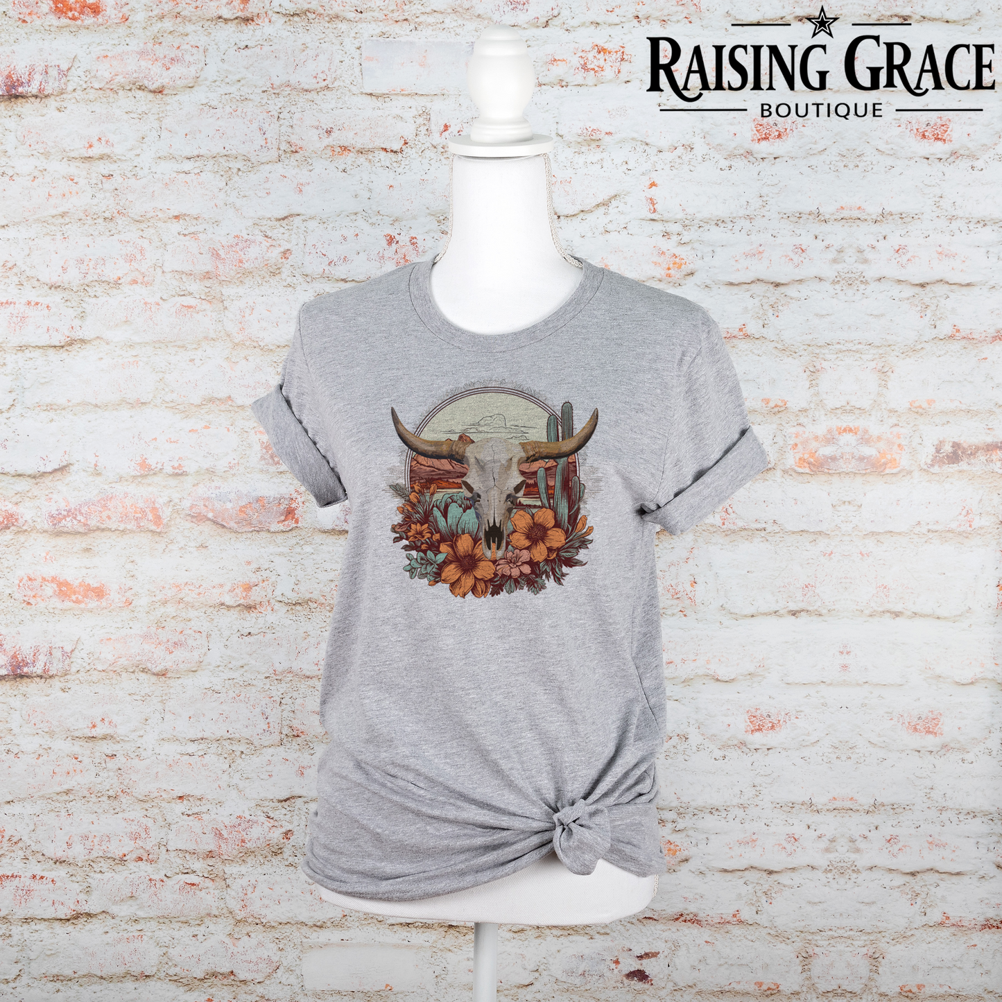 Cow Skull - Desert Scene - Adult T-Shirt