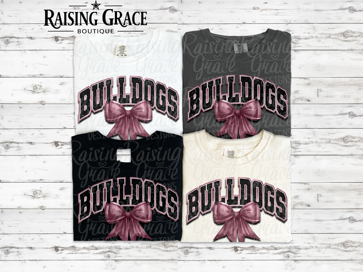 Bulldogs - with Maroon Coquette Bow - Adult T-Shirt - Comfort Colors