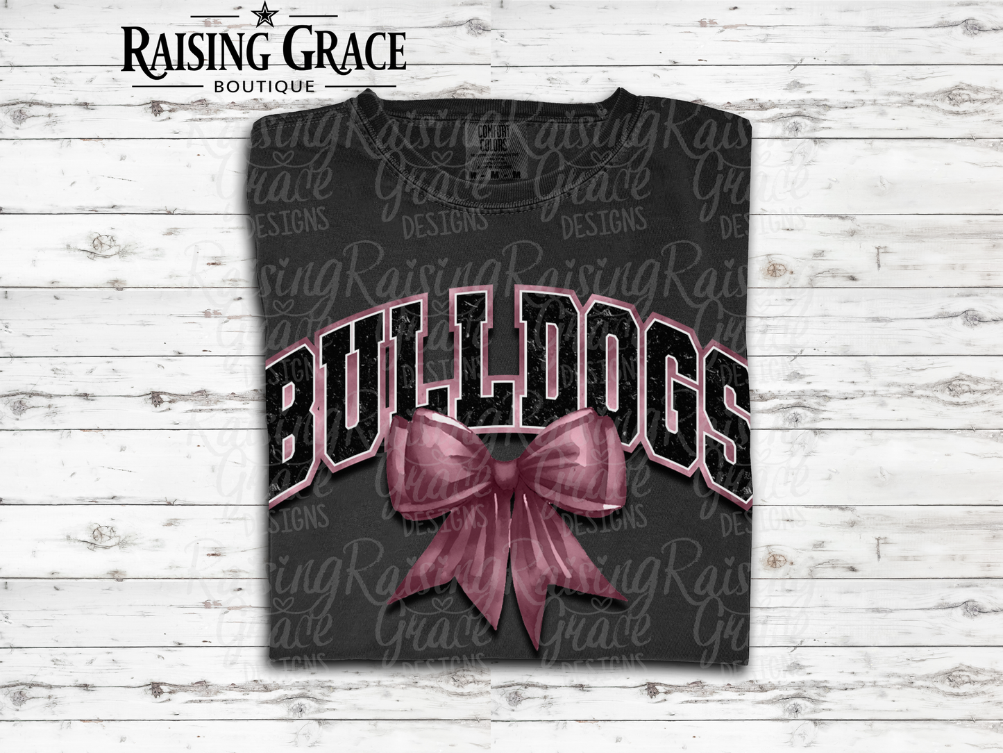 Bulldogs - with Maroon Coquette Bow - Adult T-Shirt - Comfort Colors