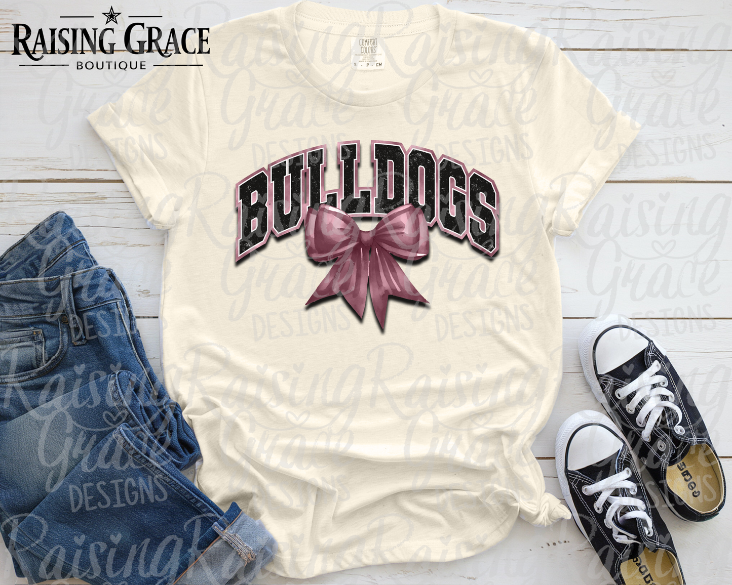 Bulldogs - with Maroon Coquette Bow - Adult T-Shirt - Comfort Colors