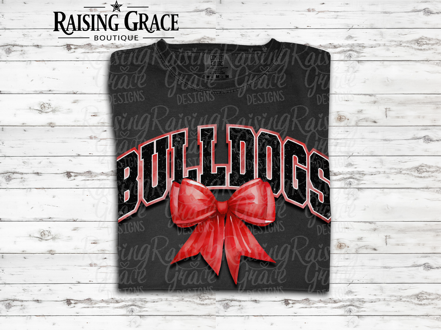 Bulldogs - with Red Coquette Bow - Adult T-Shirt - Comfort Colors