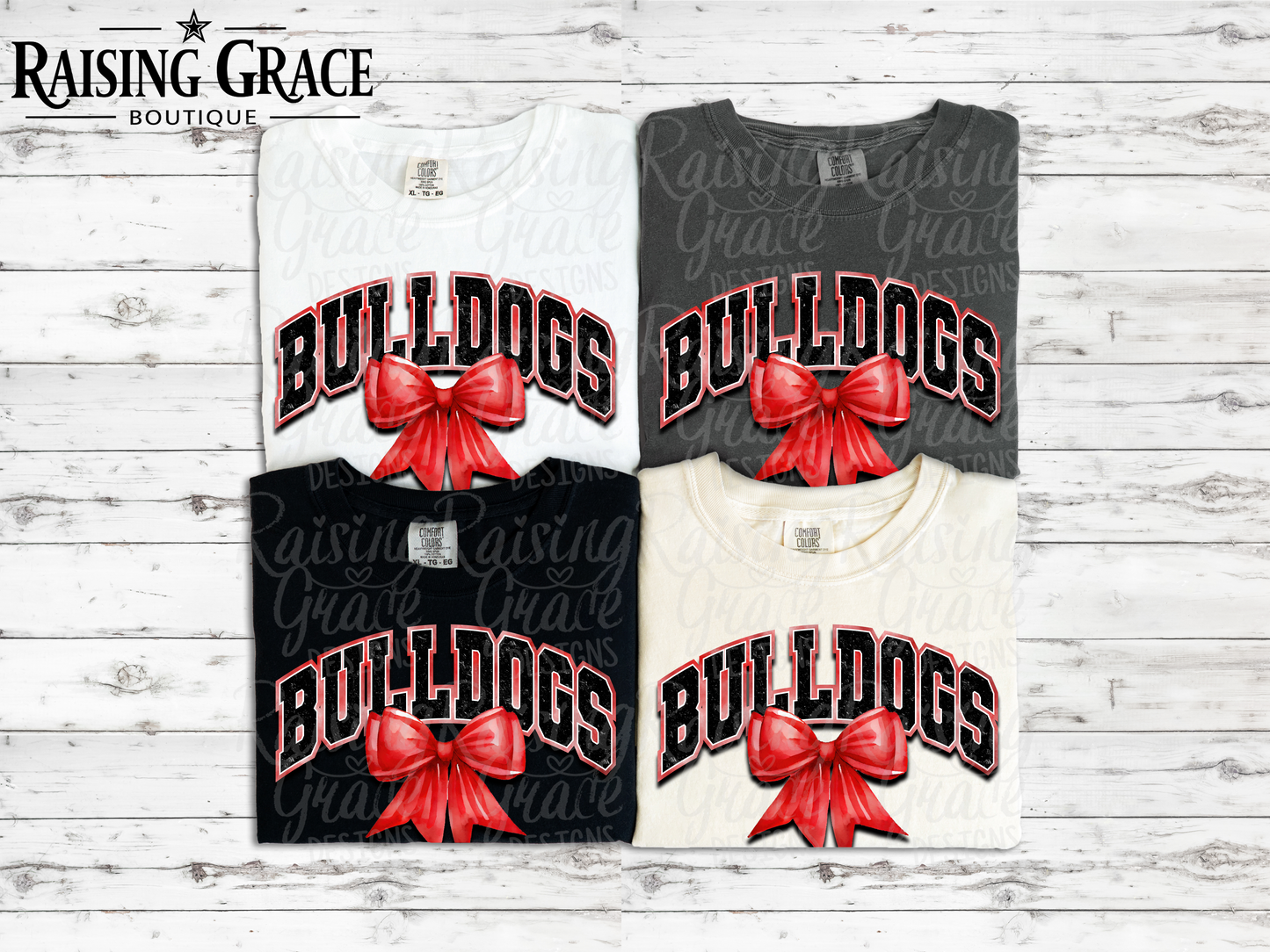 Bulldogs - with Red Coquette Bow - Adult T-Shirt - Comfort Colors