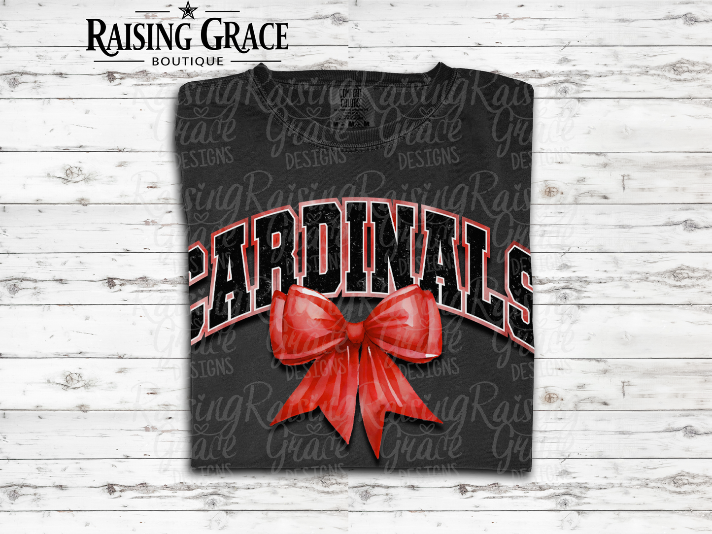 Cardinals - with Red Coquette Bow - Adult T-Shirt - Comfort Colors