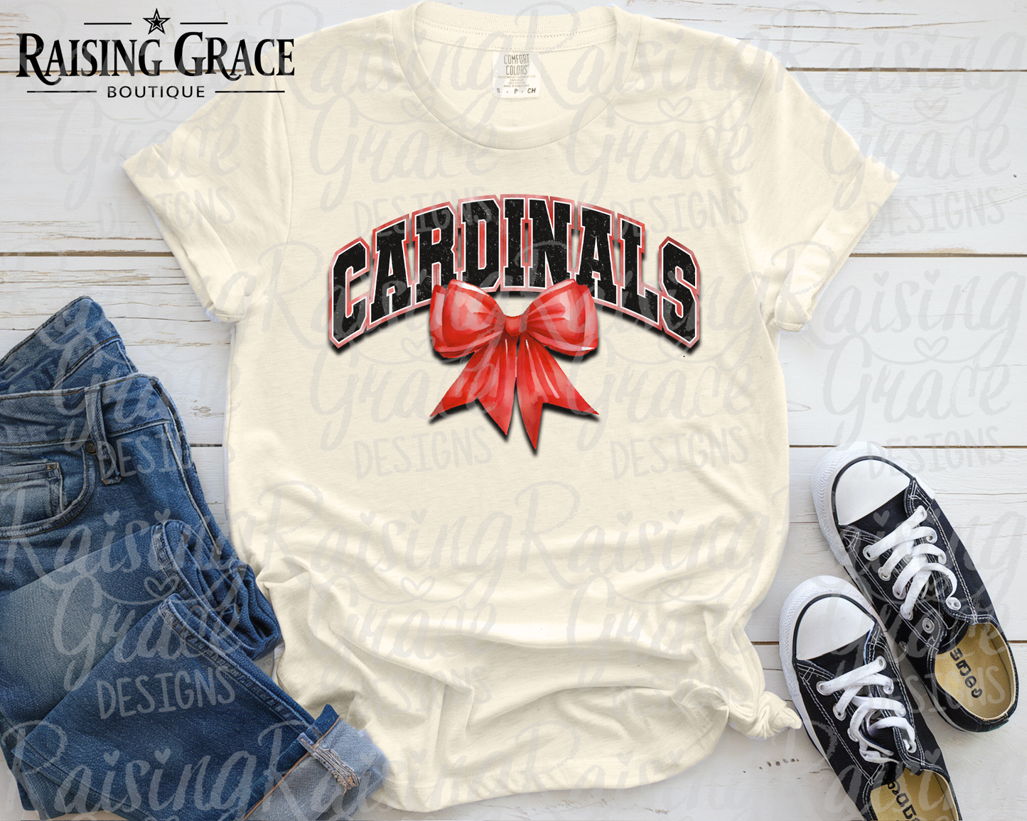 Cardinals - with Red Coquette Bow - Adult T-Shirt - Comfort Colors