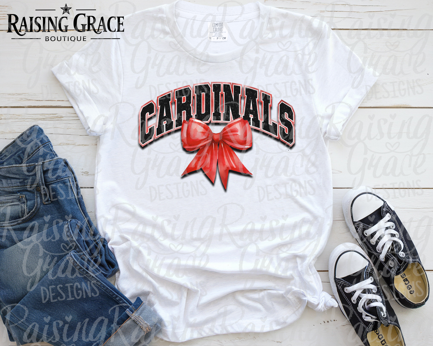 Cardinals - with Red Coquette Bow - Adult T-Shirt - Comfort Colors