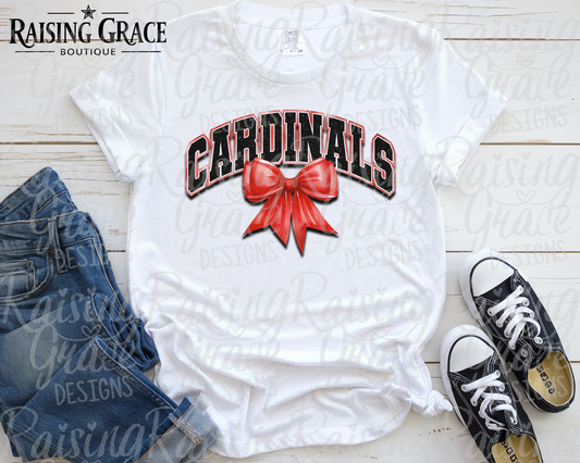 Cardinals - with Red Coquette Bow - Adult T-Shirt - Comfort Colors