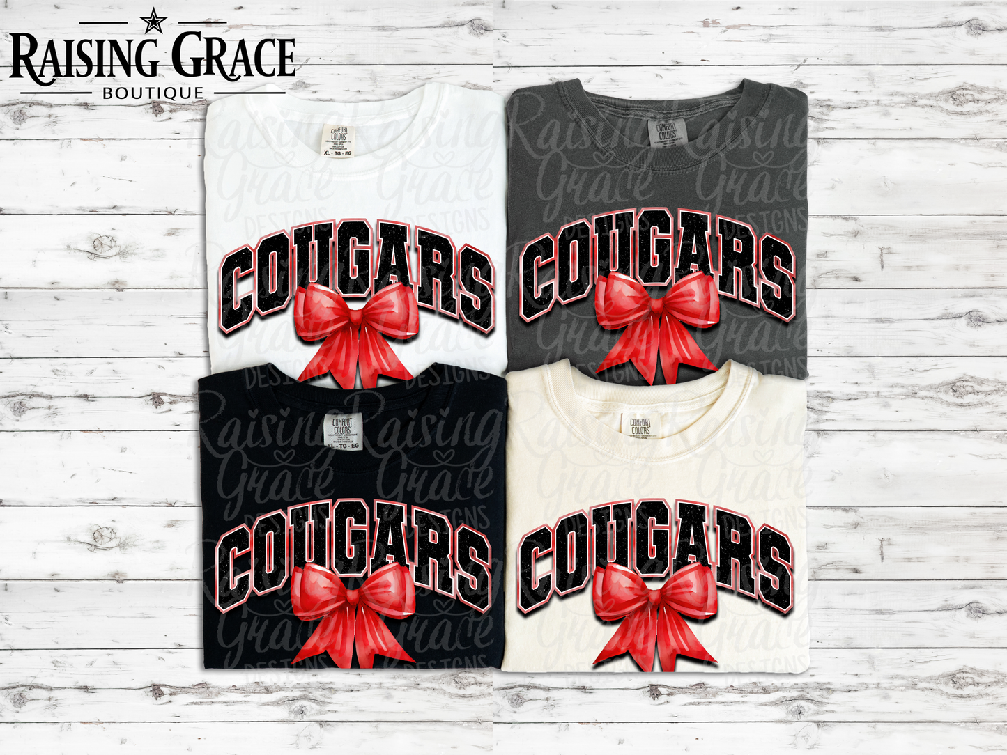 Cougars - with Red Coquette Bow - Adult T-Shirt - Comfort Colors