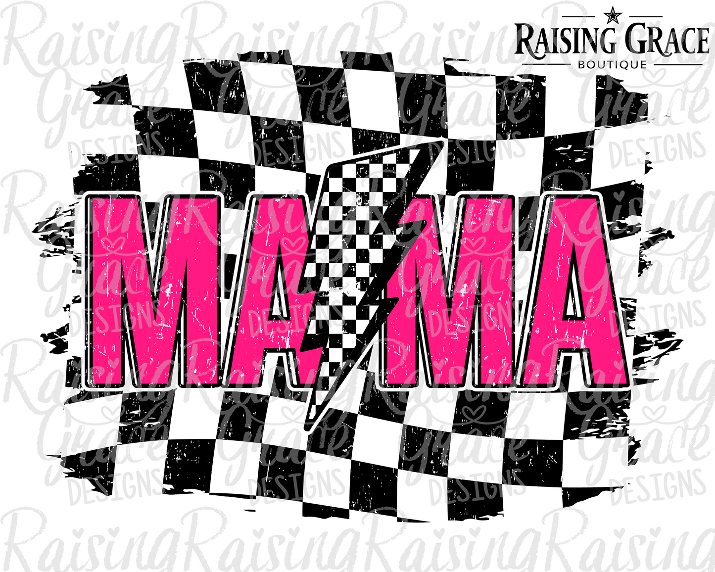 MAMA - Pink with Checkerboard Lighting Bolt - Adult T-Shirt - Comfort Colors