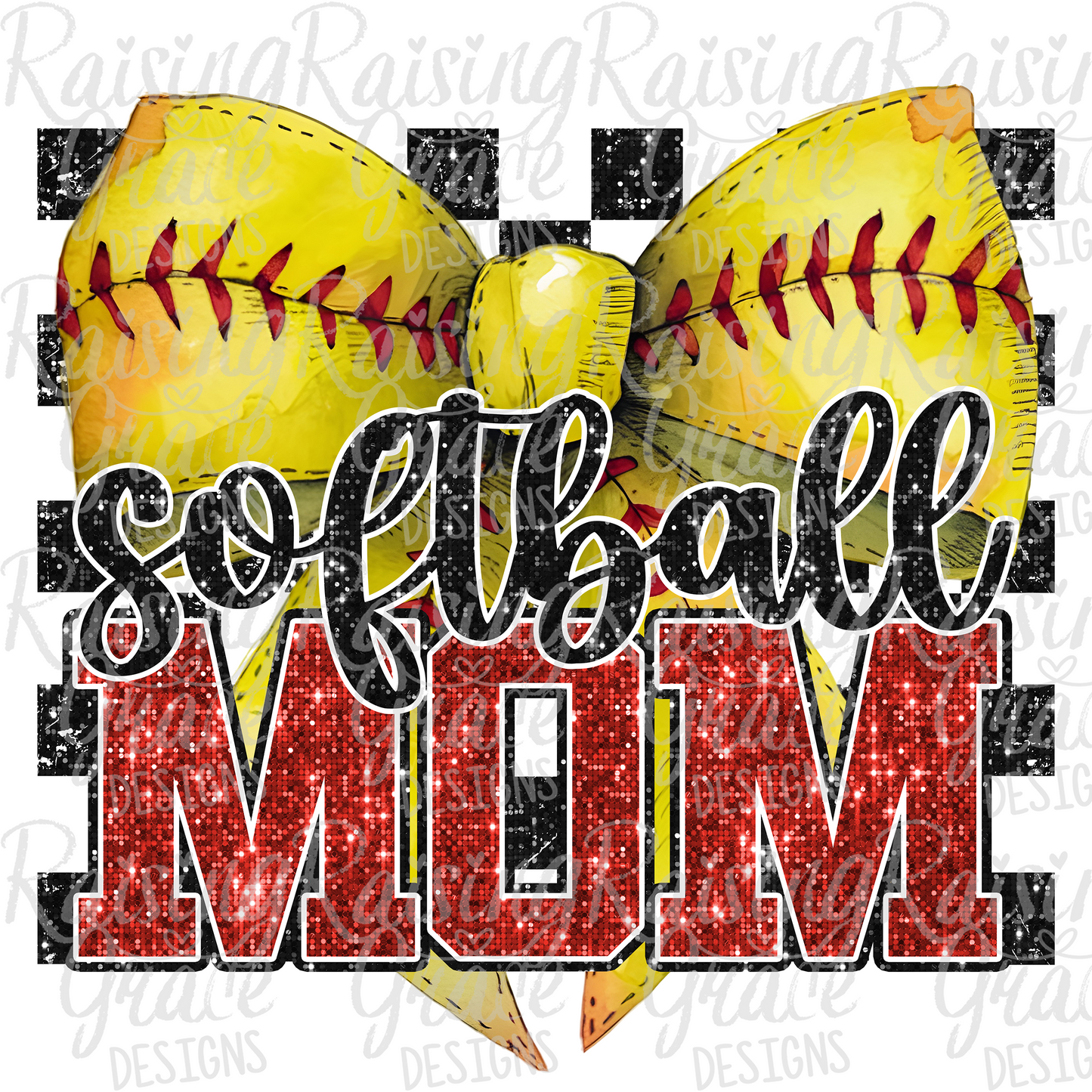 Softball Mom - Adult T-Shirt - Comfort Colors - (faux "glitter" - red and black sequins)