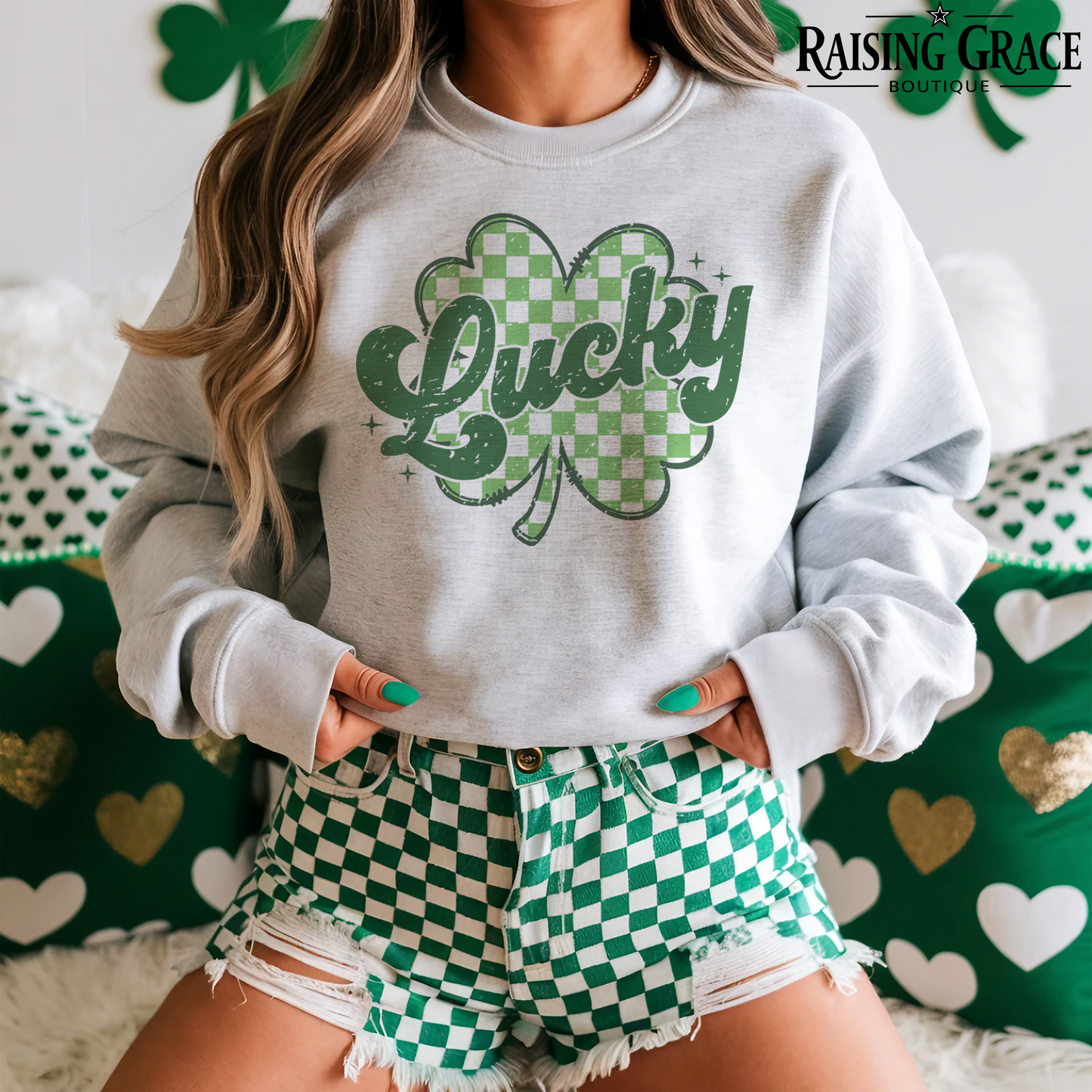 Lucky Clover (Distressed) - St. Patrick's Day - Adult Sweatshirt