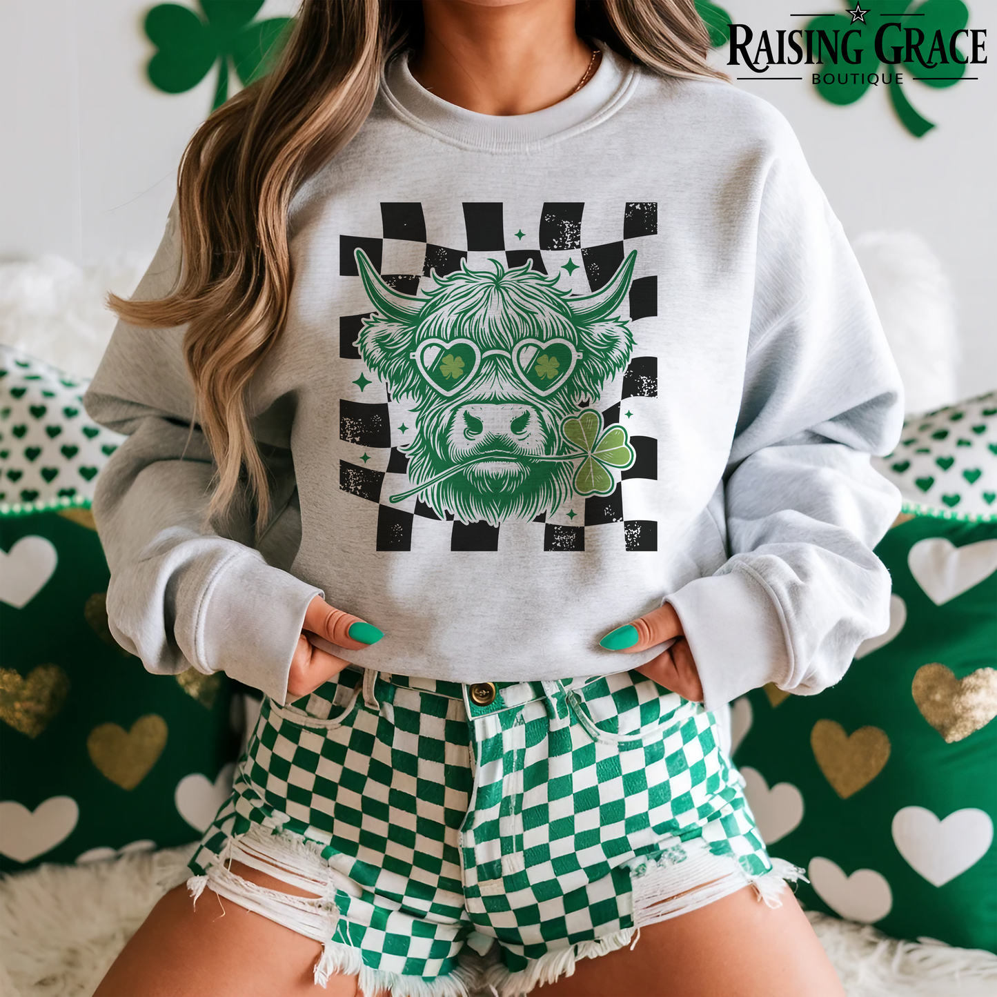 Highland Cow With Clover - St. Patrick's Day - Adult Sweatshirt