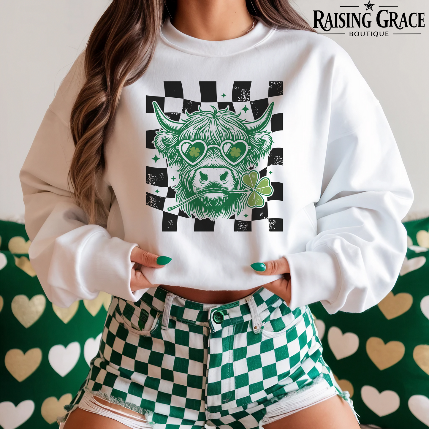 Highland Cow With Clover - St. Patrick's Day - Adult Sweatshirt
