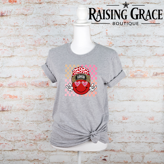 LOVED Smiley Face - Valentines - Adult T-Shirt