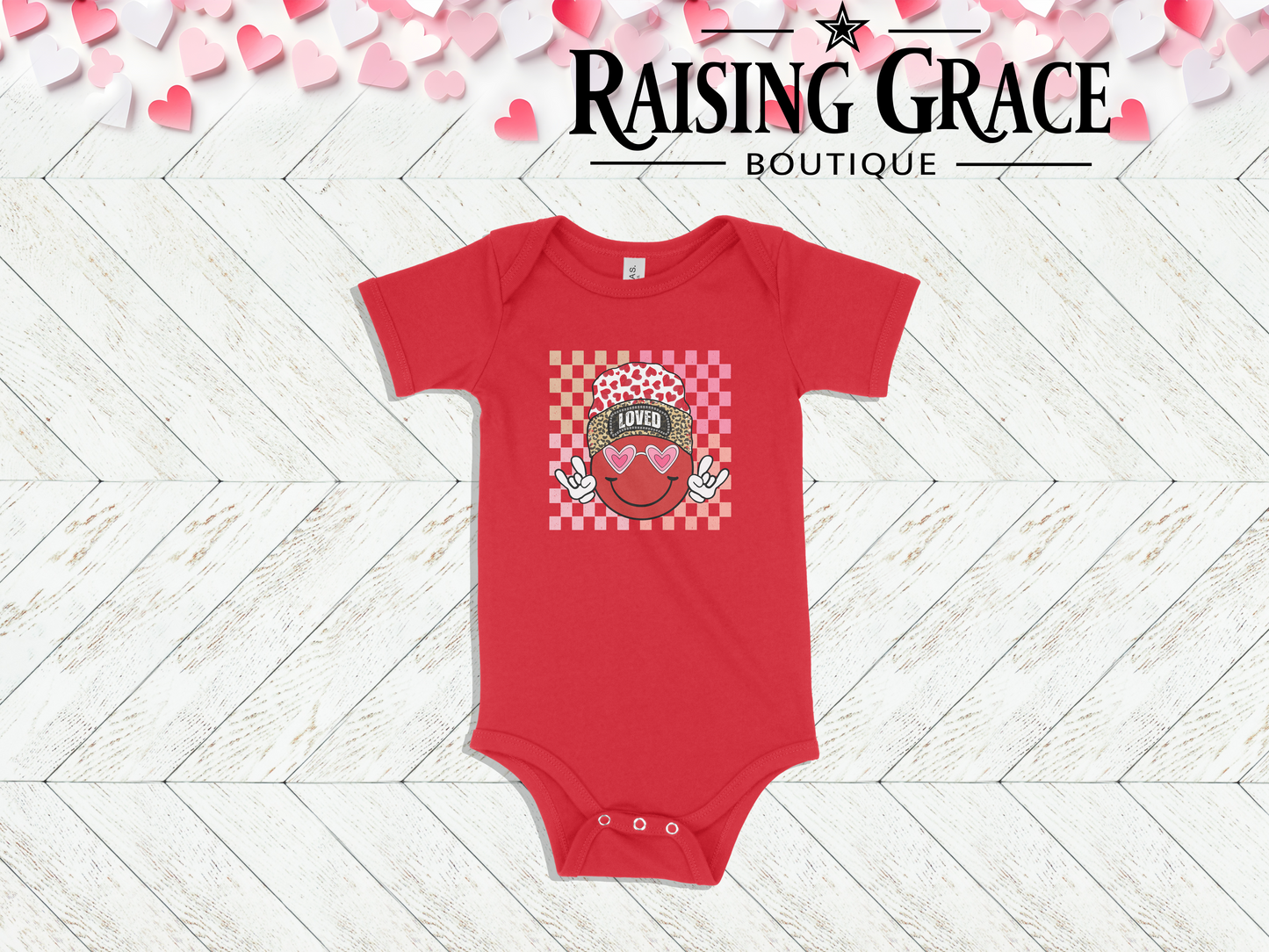 LOVED Smiley Face - Valentines - Baby Bodysuit