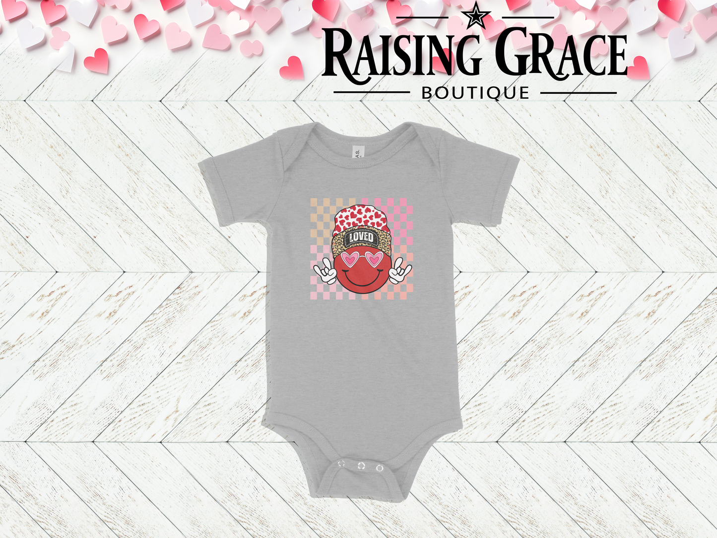LOVED Smiley Face - Valentines - Baby Bodysuit
