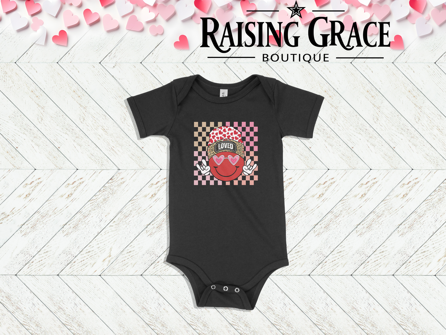 LOVED Smiley Face - Valentines - Baby Bodysuit