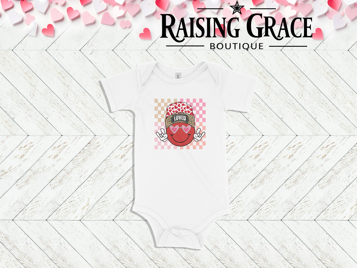 LOVED Smiley Face - Valentines - Baby Bodysuit