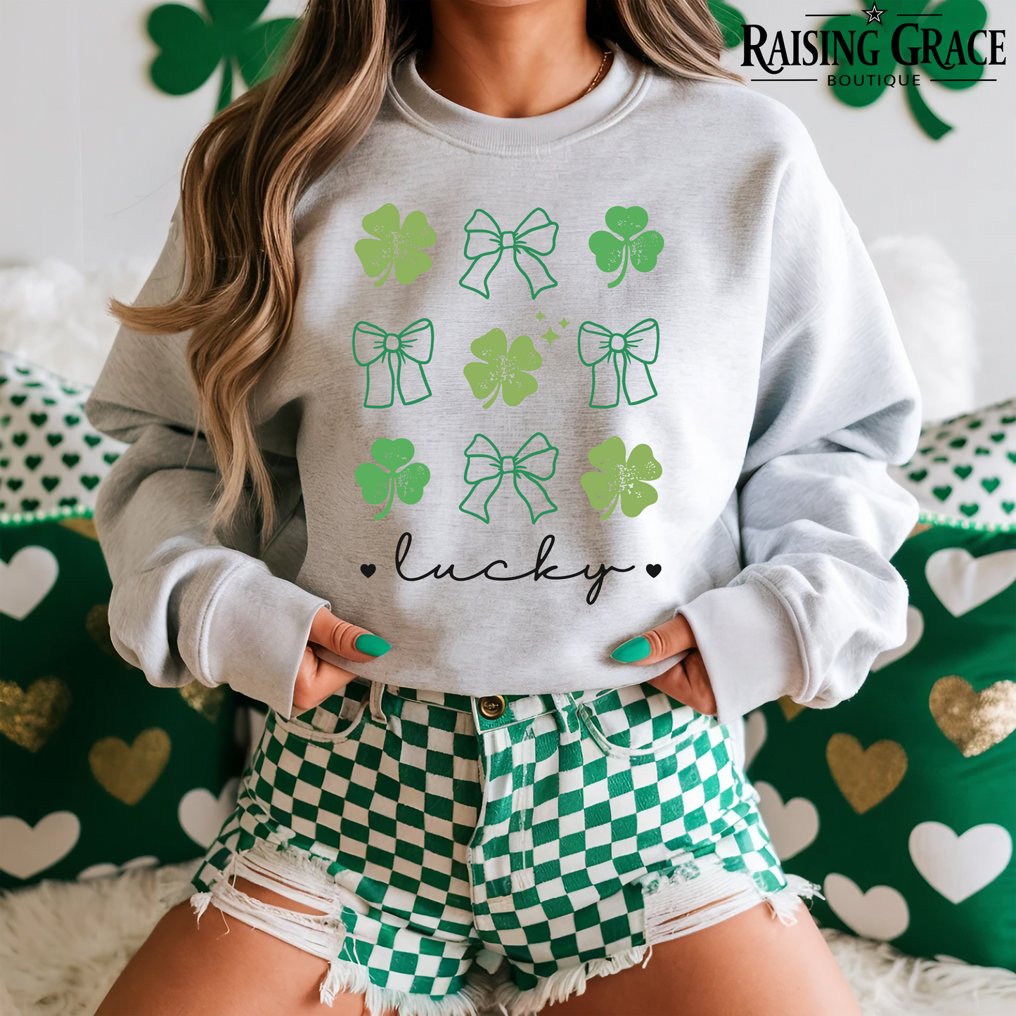 Lucky Shamrocks and Bows - St. Patrick's Day - Adult Sweatshirt