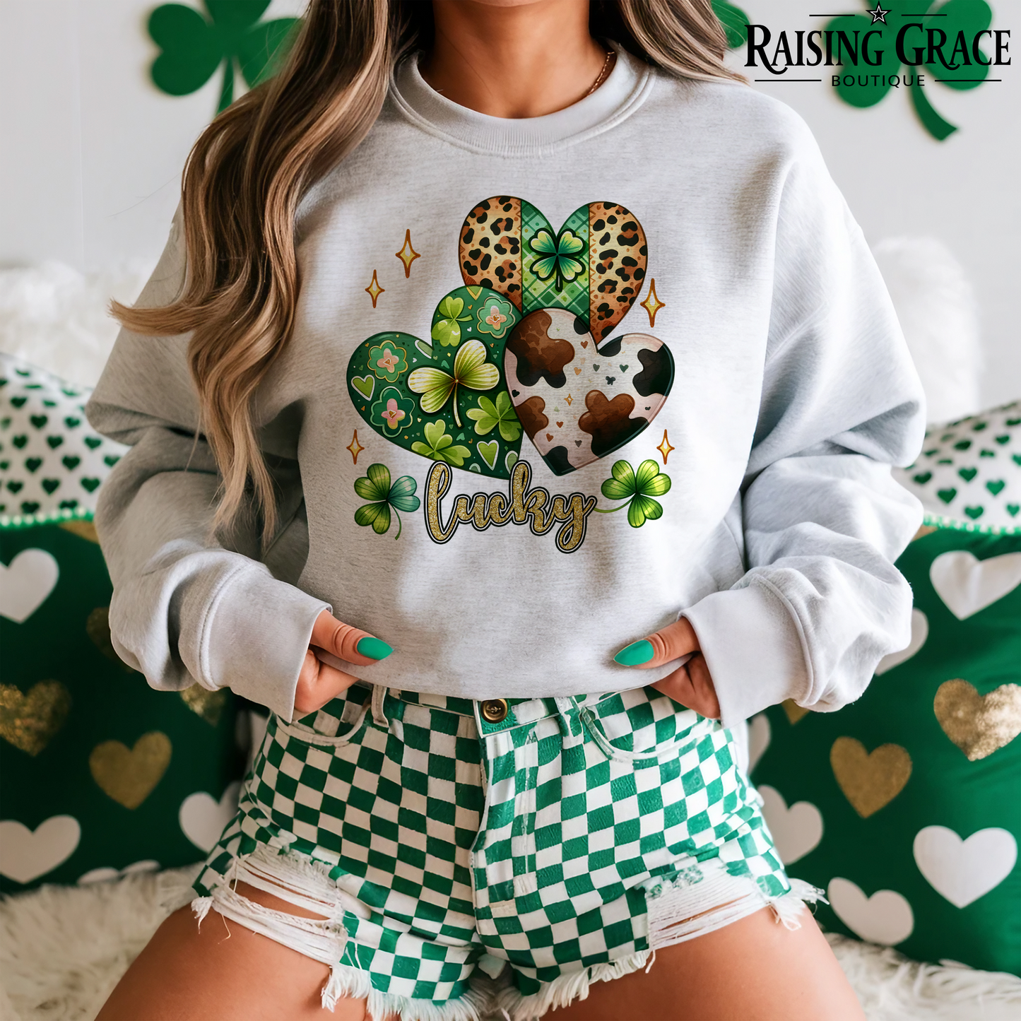 Lucky Hearts Western - St. Patrick's Day - Adult Sweatshirt