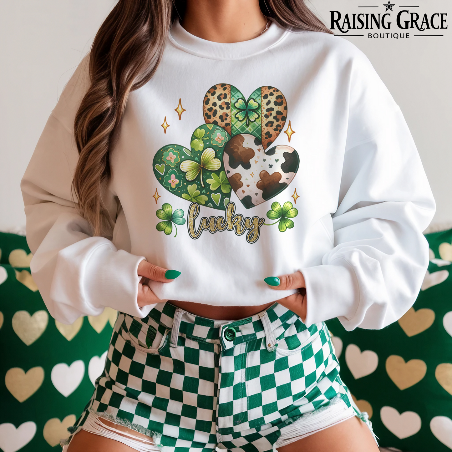 Lucky Hearts Western - St. Patrick's Day - Adult Sweatshirt