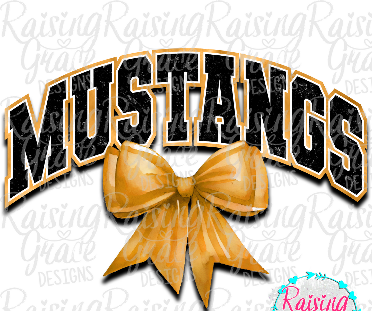 Mustangs - with Gold Coquette Bow - Adult T-Shirt - Comfort Colors