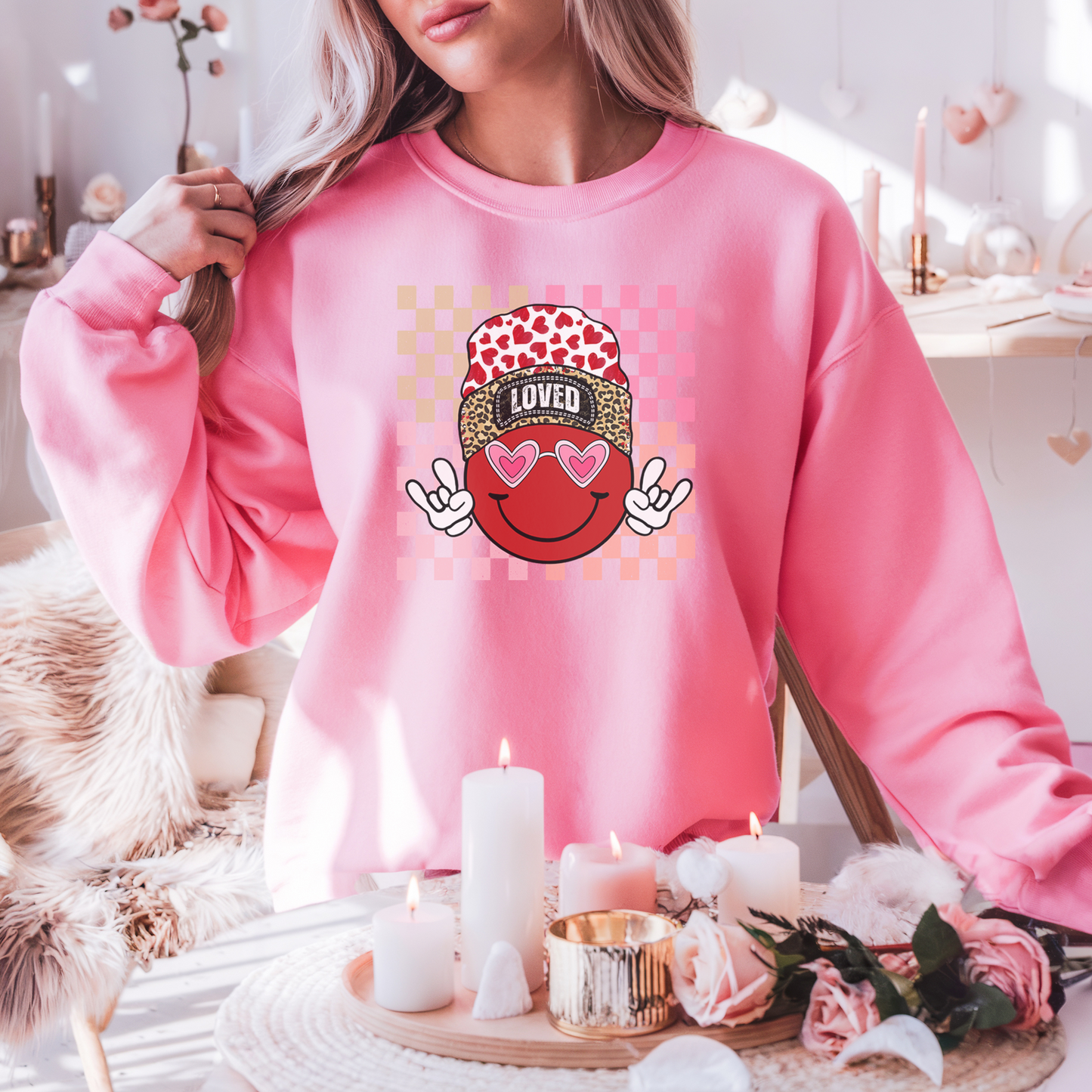 LOVED Smiley Face - Valentines - Sweatshirt