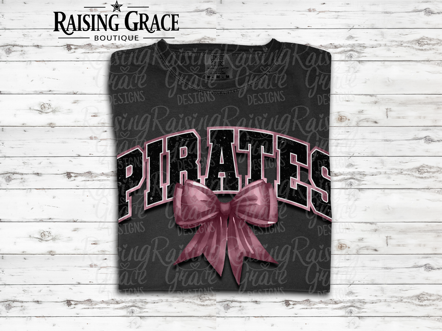 Pirates - with Maroon Coquette Bow - Adult T-Shirt - Comfort Colors