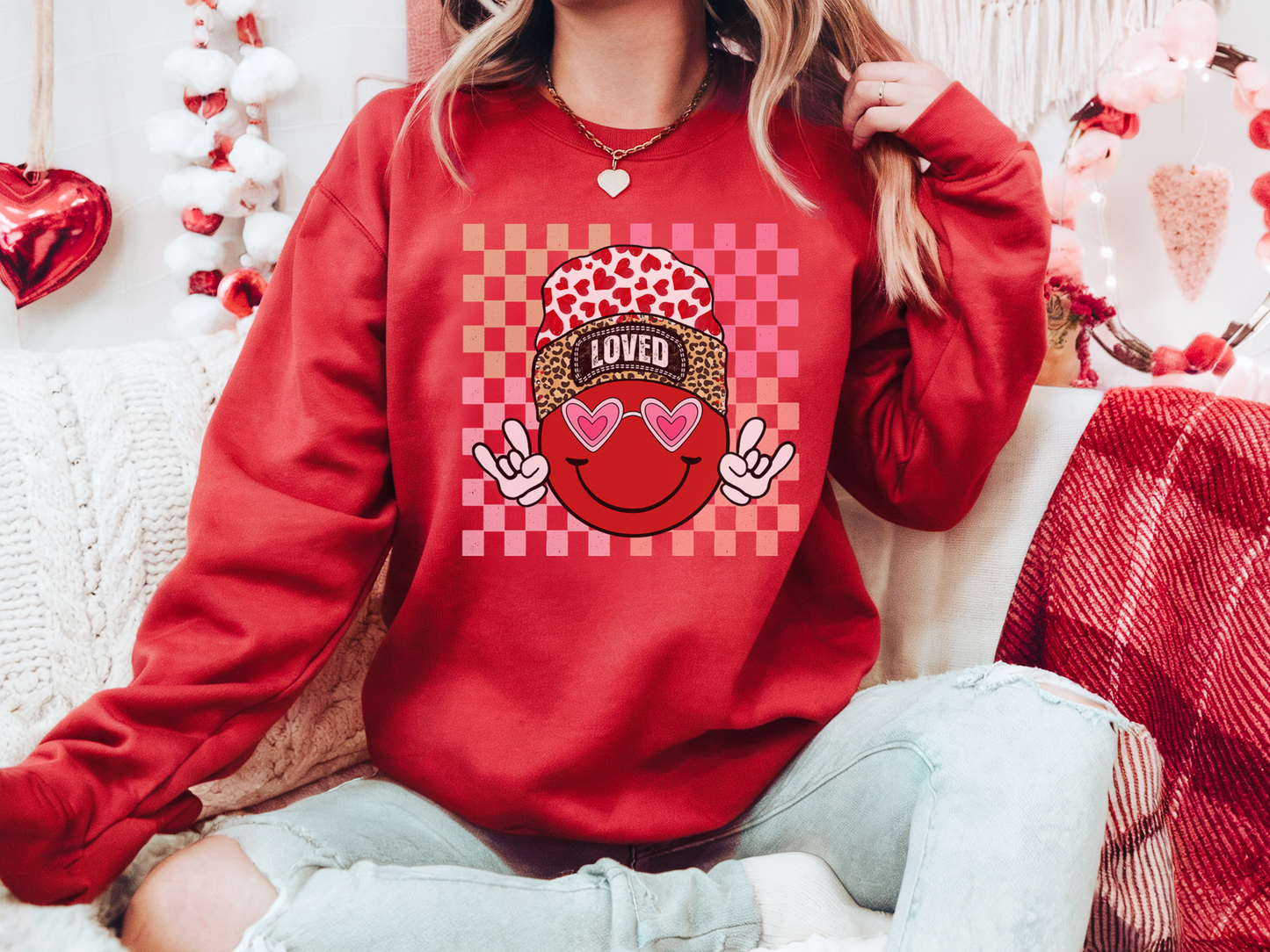 LOVED Smiley Face - Valentines - Sweatshirt