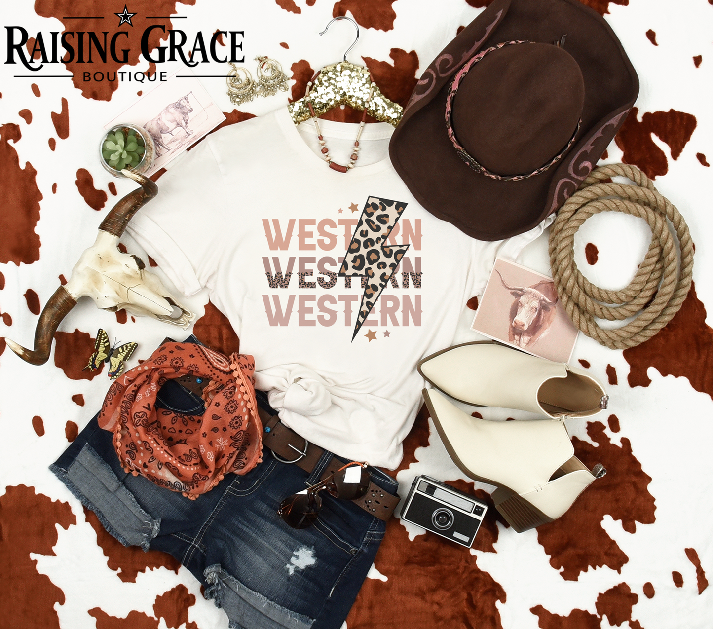 Western - Leopard Lighting Bolt - T-Shirt