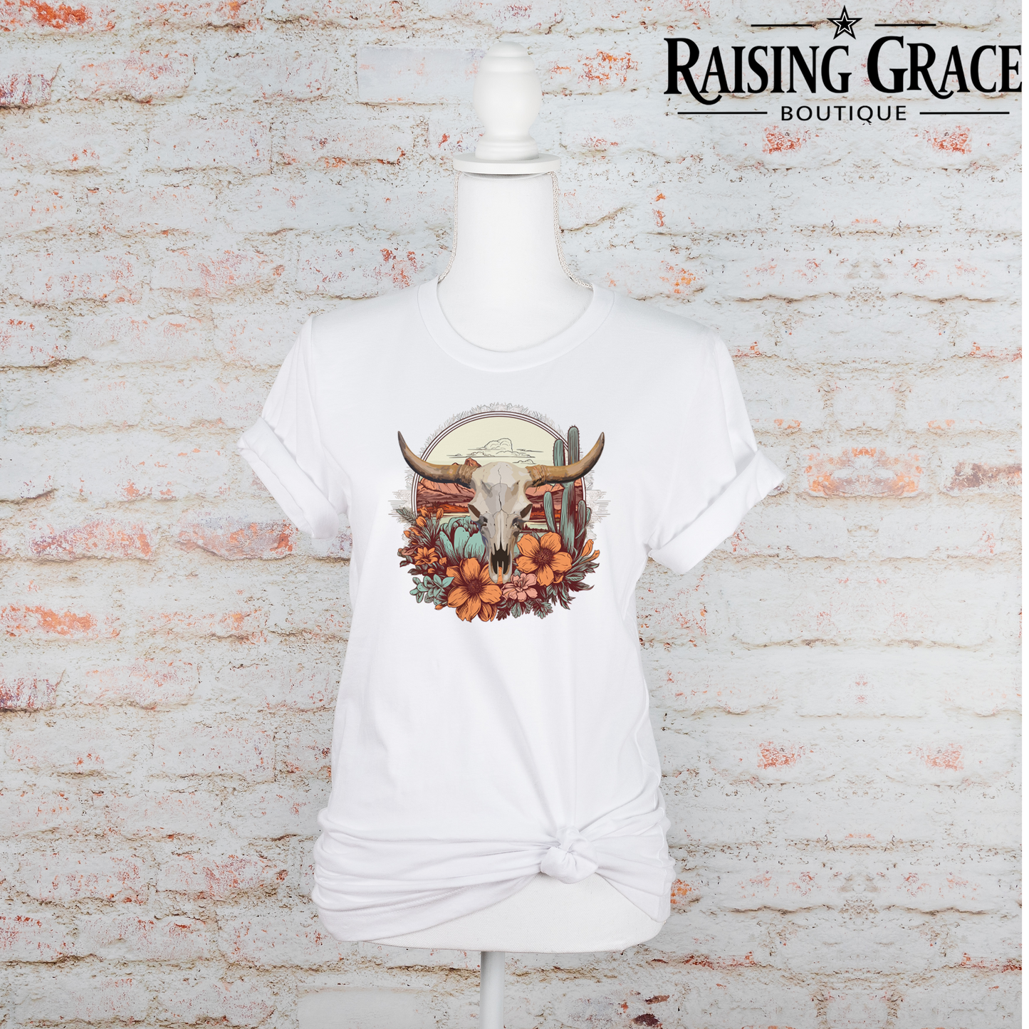 Cow Skull - Desert Scene - Adult T-Shirt