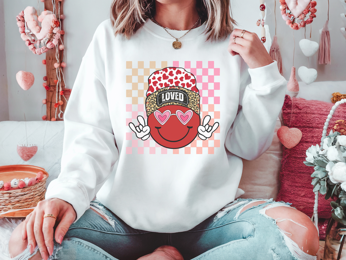 LOVED Smiley Face - Valentines - Sweatshirt