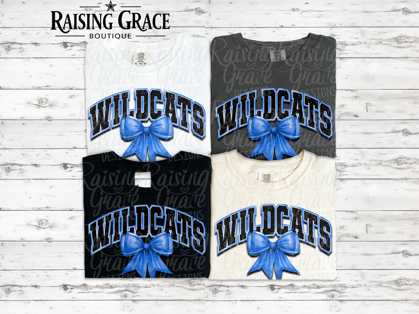 Wildcats - with Royal Blue Coquette Bow - Adult T-Shirt - Comfort Colors