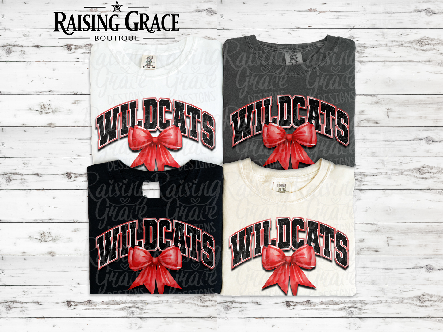 Wildcats - with Red Coquette Bow - Adult T-Shirt - Comfort Colors