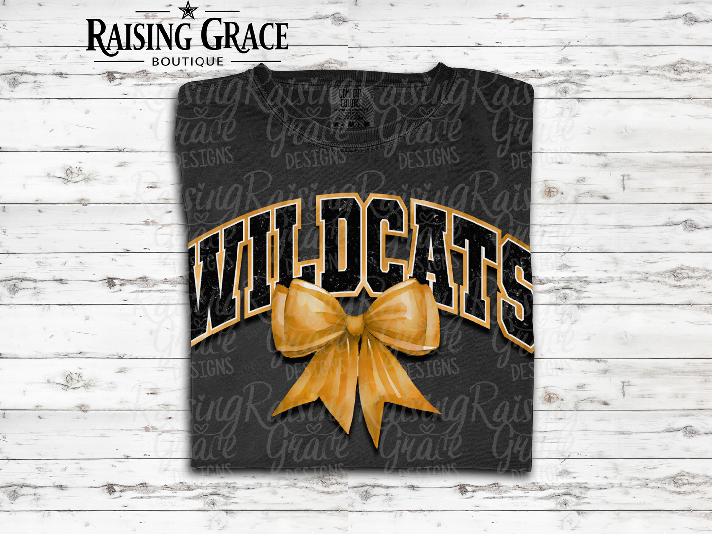 Wildcats - with Gold Coquette Bow - Adult T-Shirt - Comfort Colors