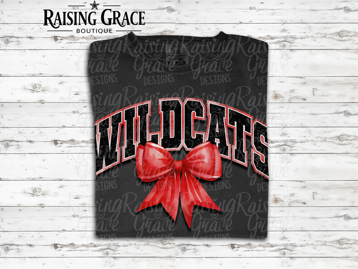 Wildcats - with Red Coquette Bow - Adult T-Shirt - Comfort Colors