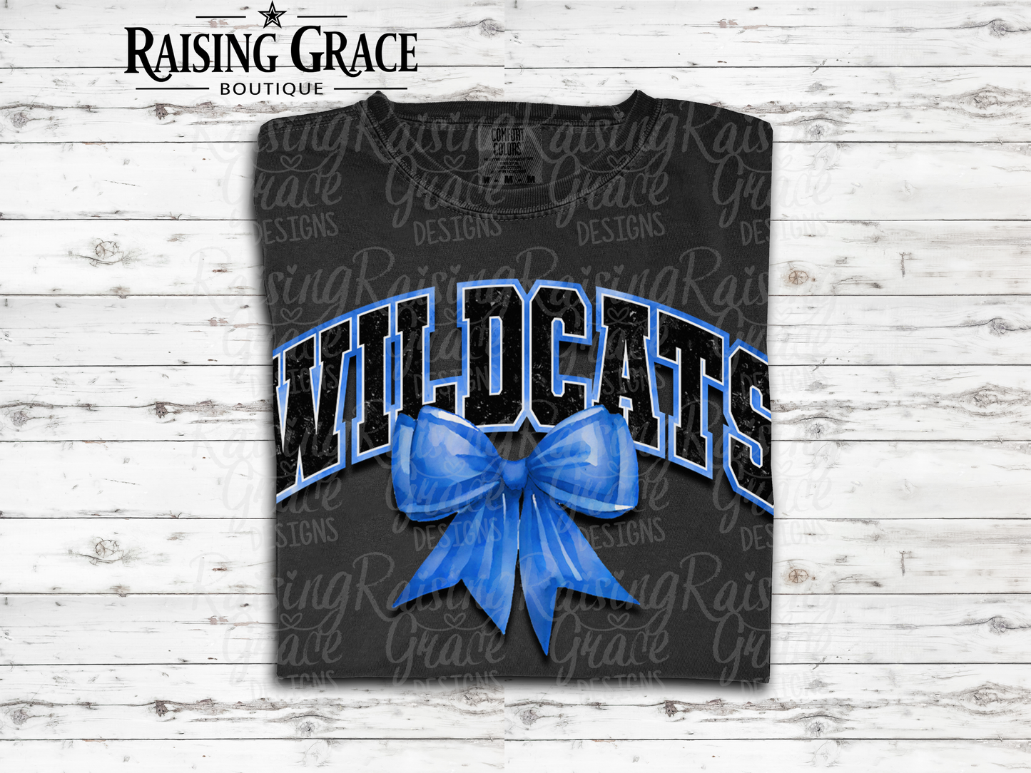 Wildcats - with Royal Blue Coquette Bow - Adult T-Shirt - Comfort Colors