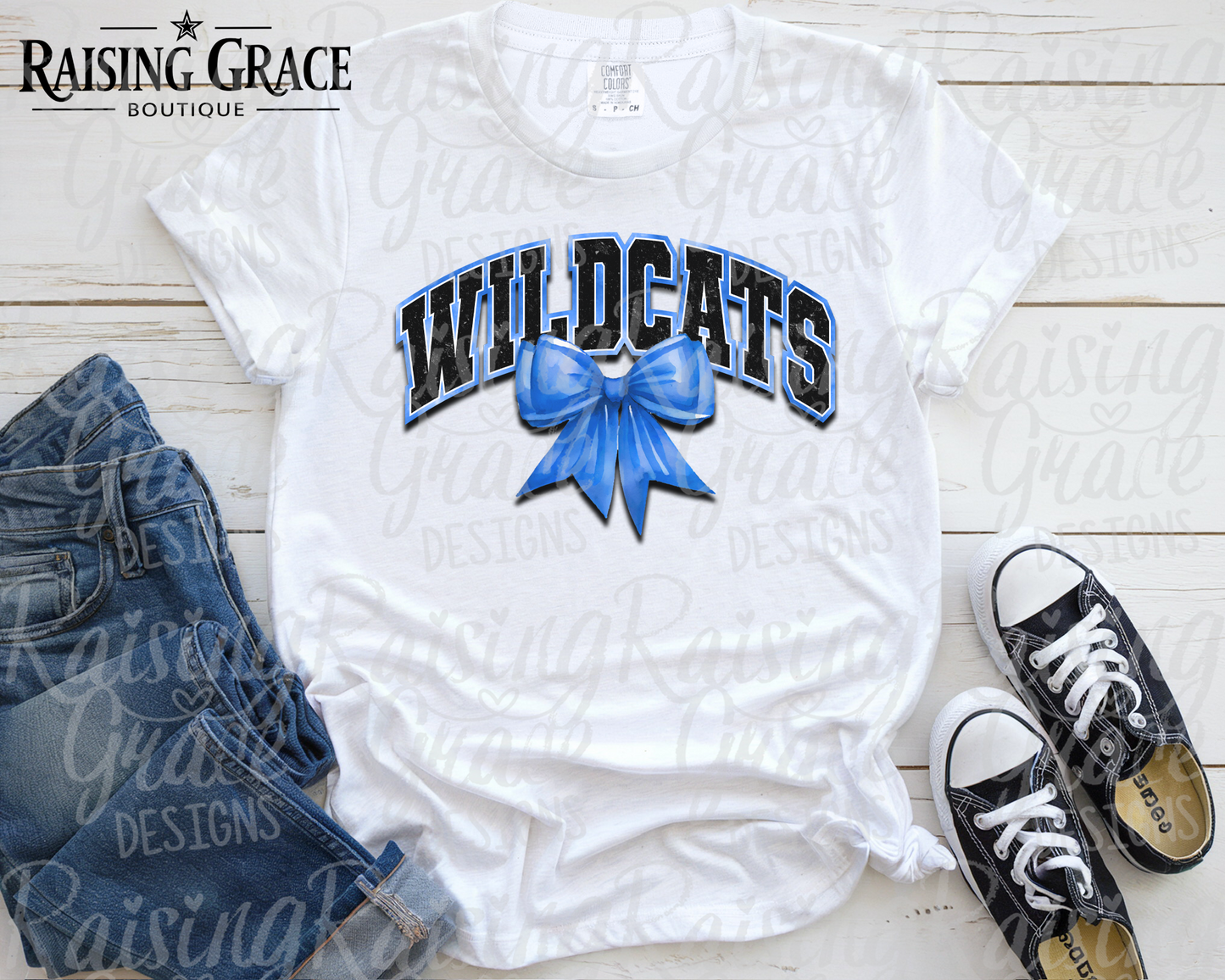 Wildcats - with Royal Blue Coquette Bow - Adult T-Shirt - Comfort Colors