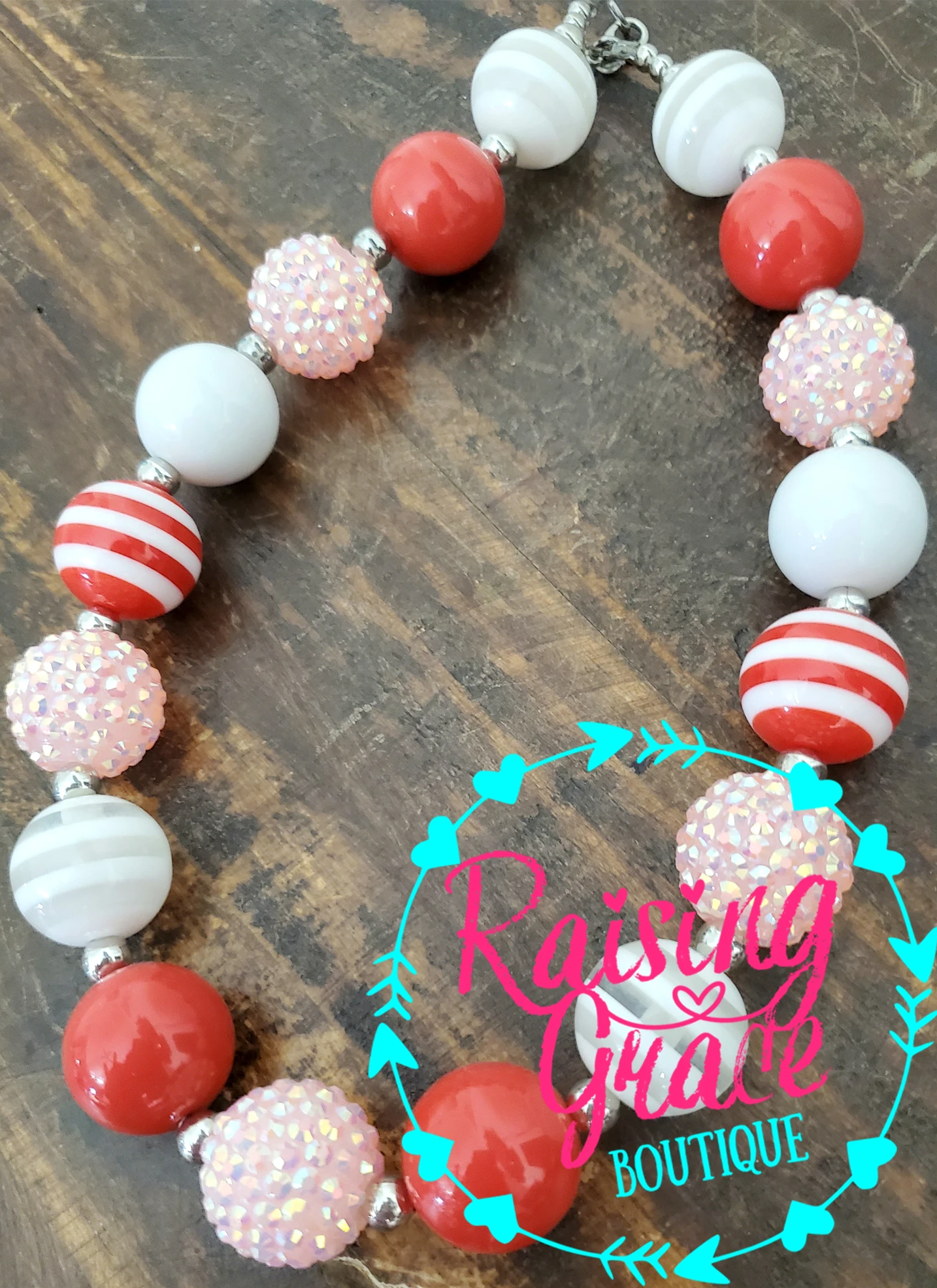 Pink Red and White Bubblegum Necklace