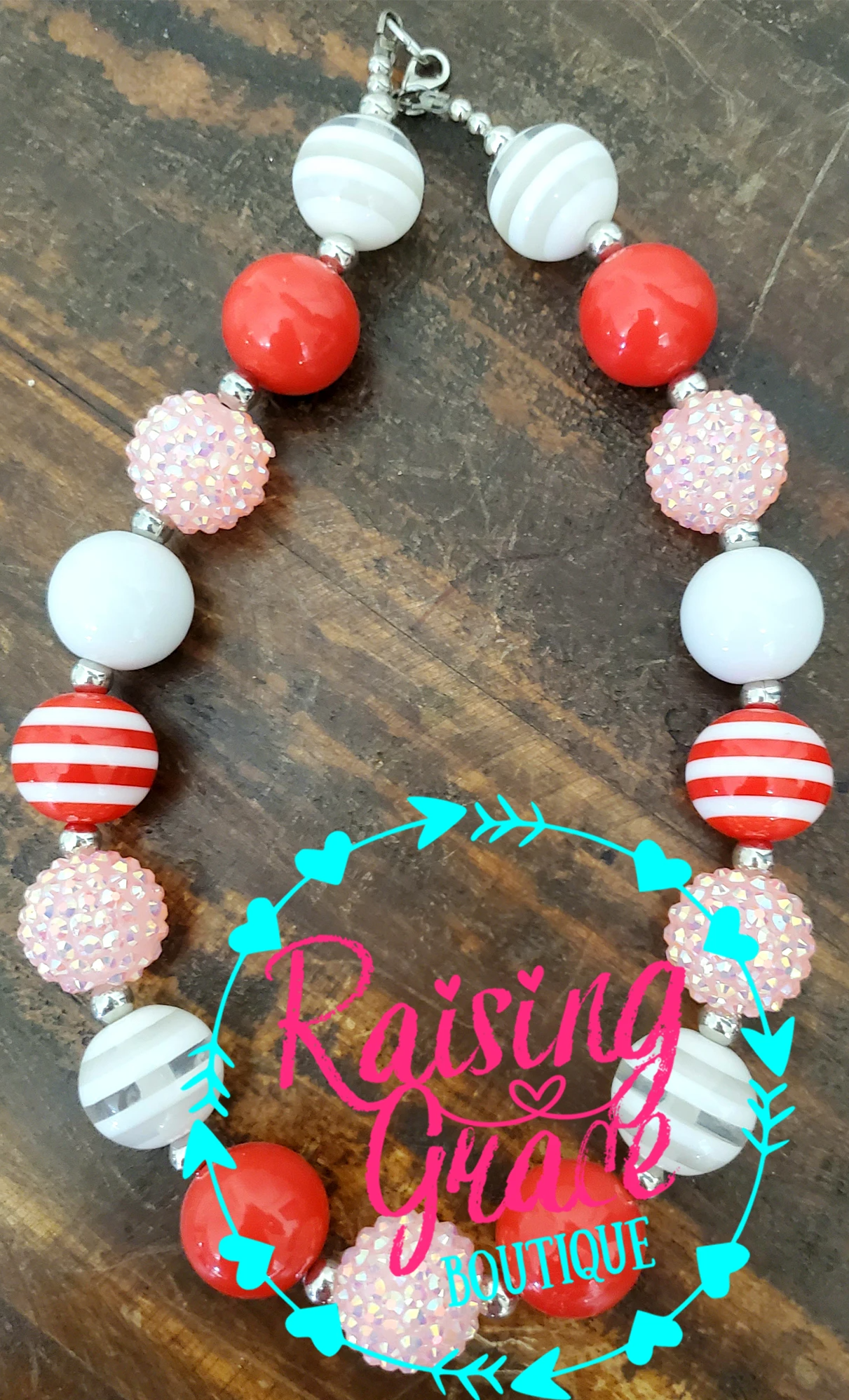 Pink Red and White Bubblegum Necklace