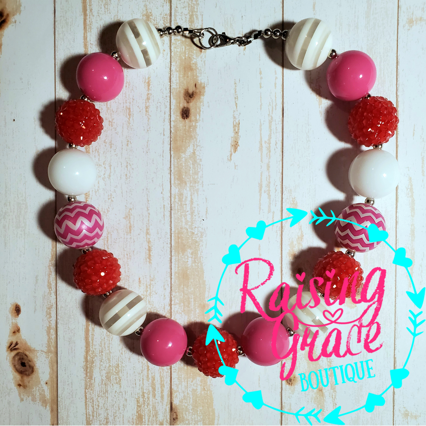 Red, Pink, and White Bubblegum Necklace
