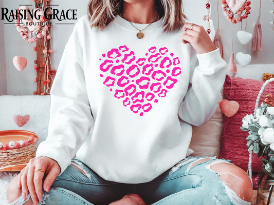 Leopard Heart Sweatshirt | Adult Cozy Leopard Heart Sweatshirt