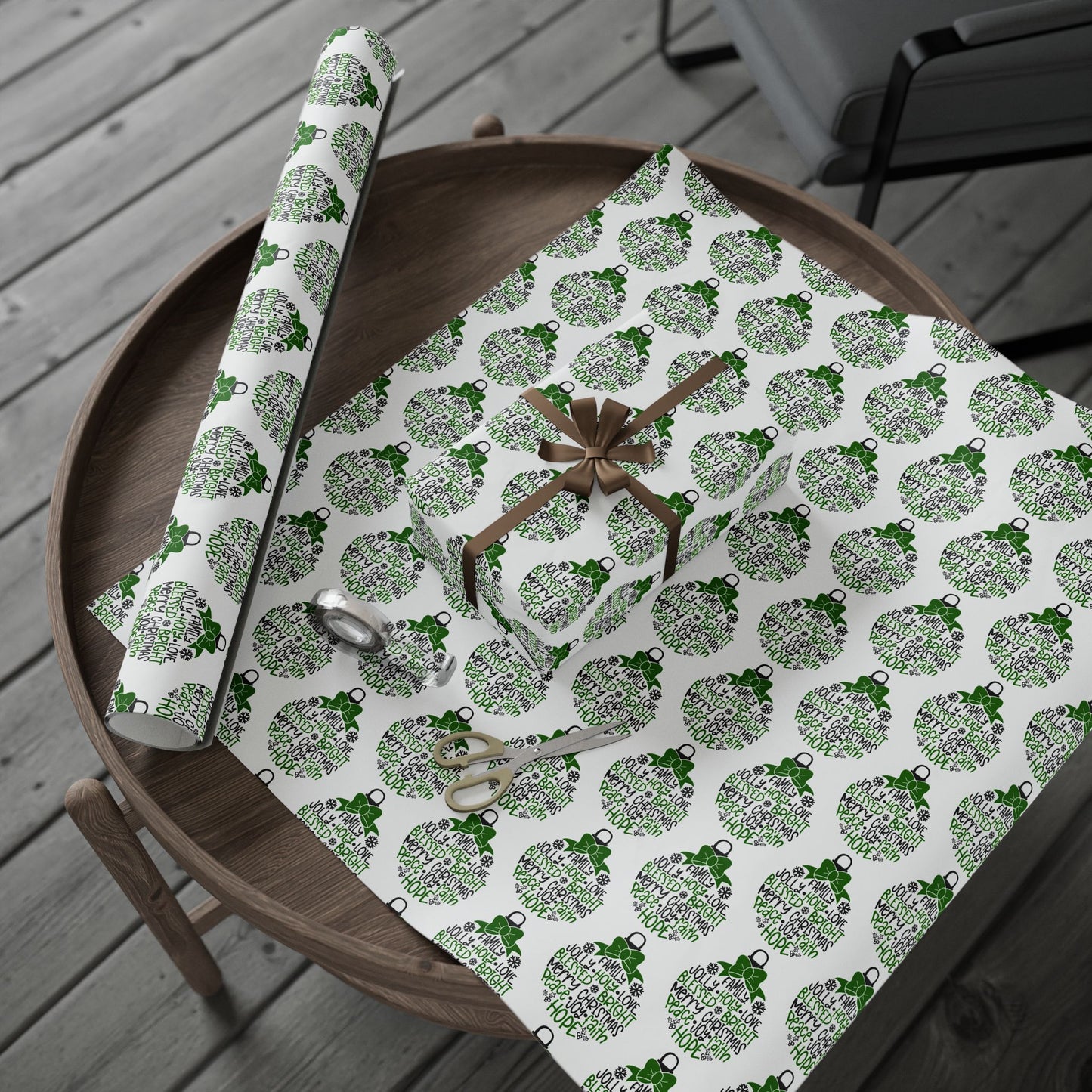 Christmas Ornament - Green and Black - Wrapping Paper